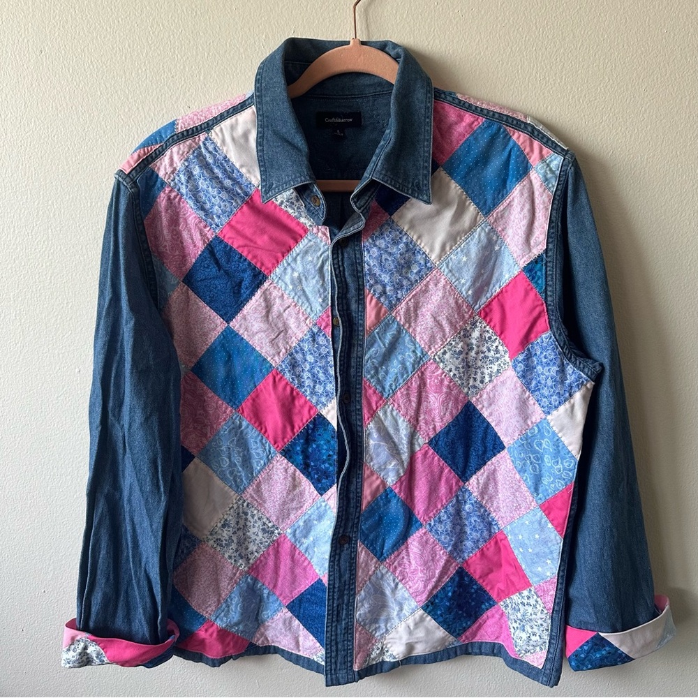 Women's Croft & Barrow L Denim Patchwork Button Down Shirt